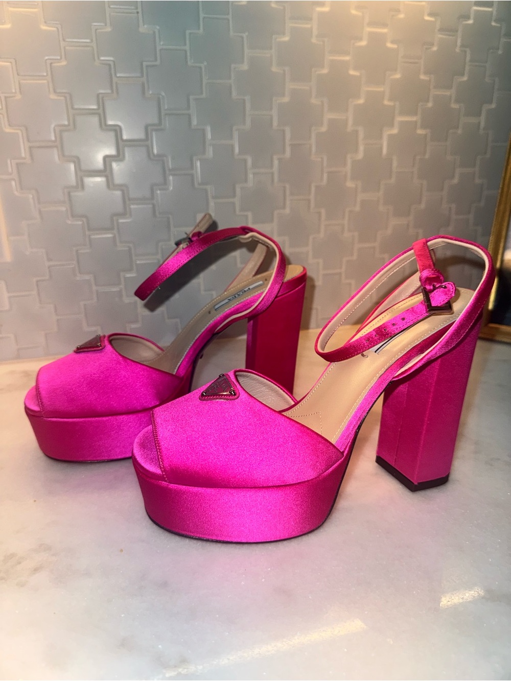 Hot Pink Platform Block Heel Sandals - Women
